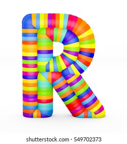 3d Render Letter R Made With Colorful Plastic Fragments On A White Background. 