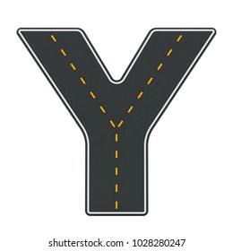 3d Render Of The Letter Y With Road Texture, Isolated On White