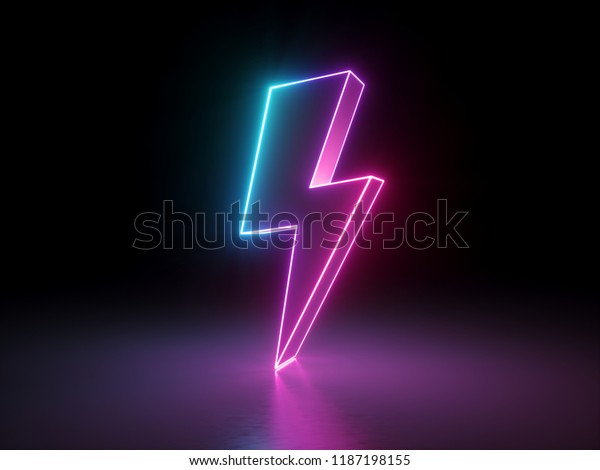 3d\
render, lightning, electric power symbol, retro neon glowing sign\
isolated on black background, ultraviolet light, electric lamp,\
speed metaphor, electricity icon, fluorescent\
element
