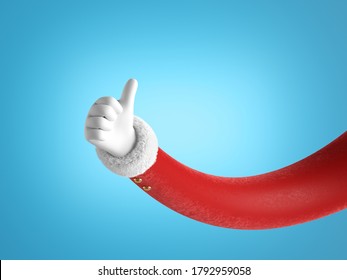 3d render, Like gesture. Santa Claus hand shows thumb up, with red sleeve and white glove. Funny cartoon character. Christmas clip art isolated on blue background - Powered by Shutterstock