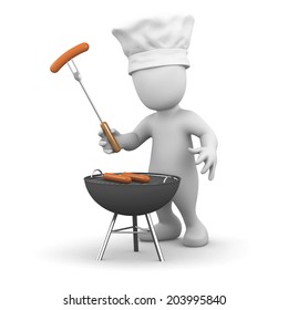 3d render of a little person cooking on a barbecue