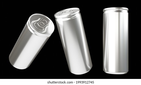 
3D Render Long Aluminum Soda Can Mockup With Tilted Views