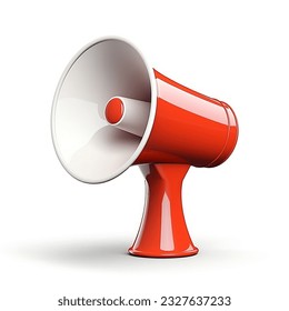 3d render loudspeaker red and white color, warning icon. Megaphone speaker announce symbol. Digital graphic image isolated on neutral background