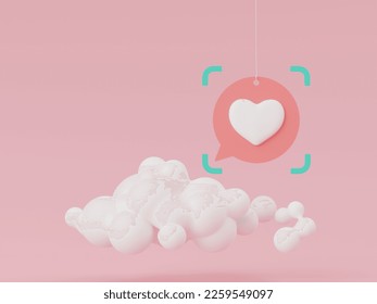 3D render, lovely heart floating on the air minimal sweet love scene decoration greeting cards, webpage banner, social media, Cute lovely heart background. Love day's design style. Valentines Day.