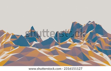 3D render low poly stone mountain. Rock terrain.