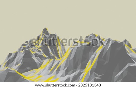 3D render low poly stone mountain. Rock terrain.