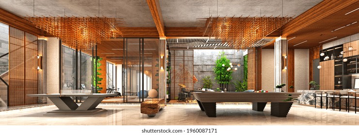 3d render of luxury  club house billards table