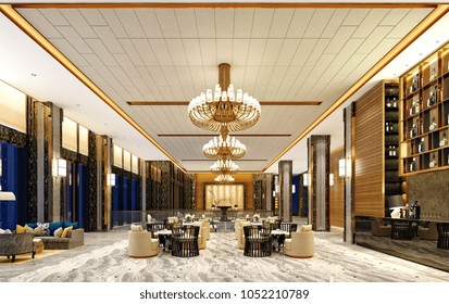 3d Render Of Luxury Hotel Lobby