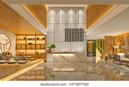 3d Render Of Luxury Hotel Lobby Reception