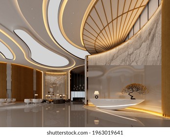 3d Render Luxury Hotel Reception Lobby Entrance Hall