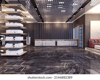 3d Render Of Luxury Hotel Reception Lobby