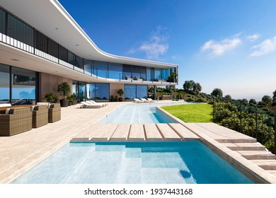 3d Render Of Luxury House And Swimming Pool