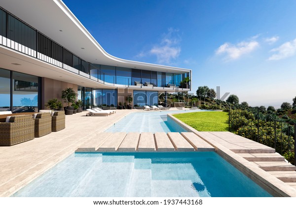 3d Render Luxury House Swimming Pool Stock Illustration 1937443168