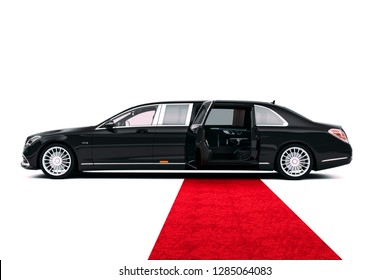 3d render of luxury limousine car and red carpet