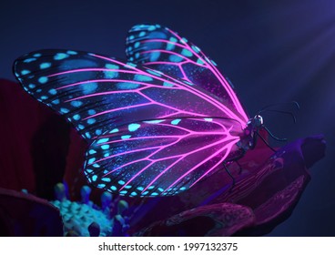 3D Render of Magical glowing neon and fluorescent inspirational butterfly - Powered by Shutterstock