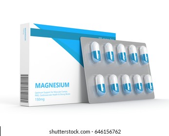 3d Render Of Magnesium Pills On Blister Isolated Over White Background