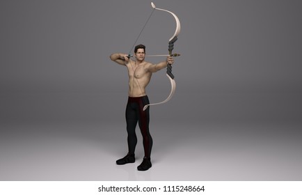 3d Render Male Archer Pose Practicing Stock Illustration 1115251364