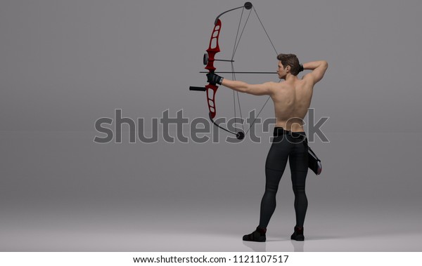 3d Render Male Archer Pose Practicing Stock Illustration 1121107517 1205