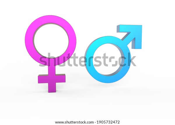 3d render Male And Female Symbols In Blue\
And Pink Color With Shadow On The\
Ground.