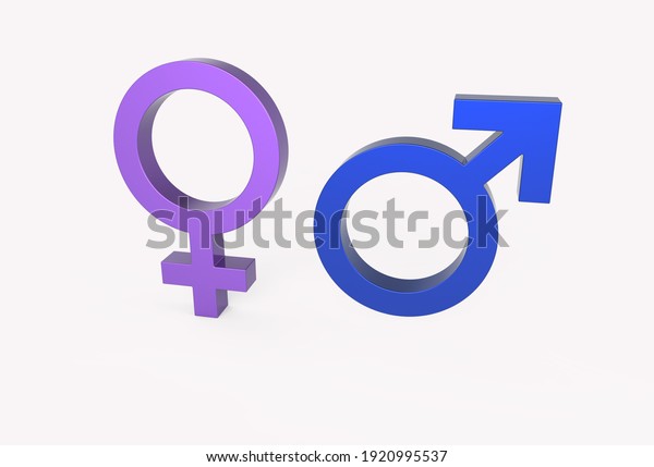 3d render Male And Female Symbols In Blue\
And Pink Color With Shadow On The\
Ground