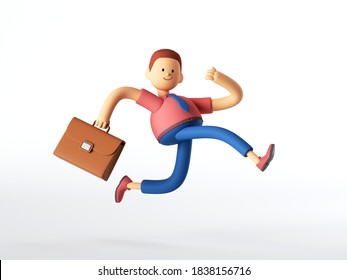 3d render. Man with briefcase runs, businessman cartoon character in a hurry, simple business career clip art isolated on white background. - Powered by Shutterstock