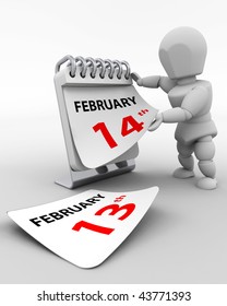 3D render of a man with a calender tearing off a page