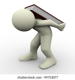 3d Render Of Man Carrying Book On His Back. Concept Of Learning Difficulties.