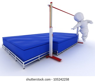 3D render of a man competing in the high jump