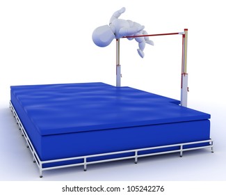 3D render of a man competing in the high jump