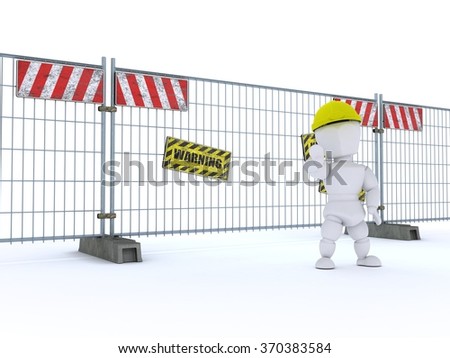 3D render of a man with construction barrier fence
