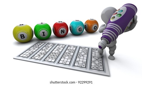 3D Render Of A Man Playing Bingo