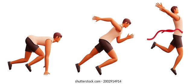 3D render of man running from starting to end point on white background.  - Powered by Shutterstock