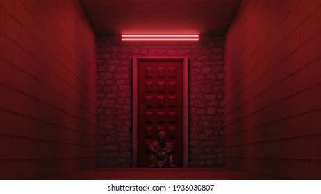 3D render of A Man Sitting at the Door