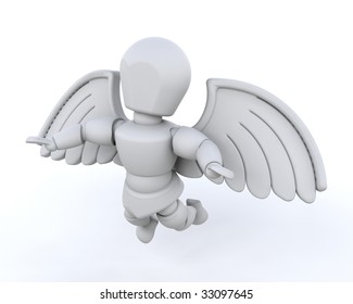 3d render of man with wings isolated on white