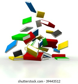 3d Render Of Many Falling Books On White Ground