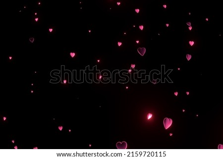 3D Render of many small pink hearts on black background. St Valentine day. Trendy backdrop for your design. Three-dimensional illustration