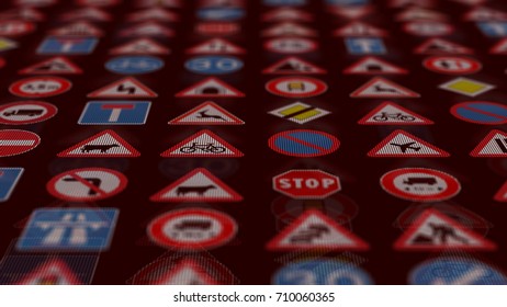 3d Render Many Traffic Signs On Stock Illustration 710060365 | Shutterstock