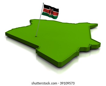 3D Render Of The Map Of Kenya And The Kenyan Flag