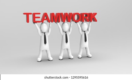 3d render of men carrying text 'team work'