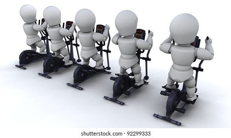 3D render of a men on crosstrainers