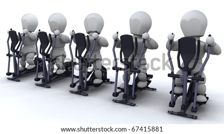 3D render of men on crosstrainers