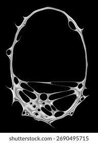 A 3D render of a menacing chrome oval frame. The spiky edges and chaotic metallic web create an unsettling graphic ideal for horror and sci-fi themes.