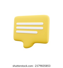 3d render message. 3d rendering online chat. 3d render yellow message on white bakcground.