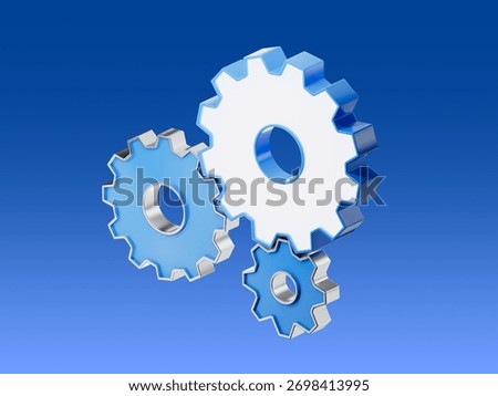 3D render of metal gears symbolizing teamwork, process automation, and system efficiency. Concept of engineering, settings, and business workflow.