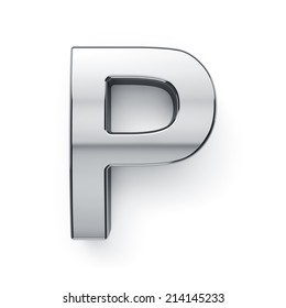 3d Render Of Metallic Alphabet Letter Symbol - P. Isolated On White Background