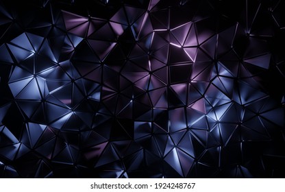 3d Render Of Metallic Dark Textured Wallpaper With Blue And Purple Neon Light
