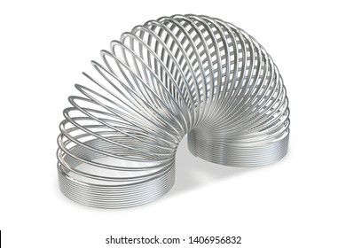 3D Render Of Metallic Toy Spiral Spring