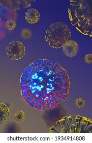 3d Render Microscopic Mutant Virus Cell Illness,blue Background