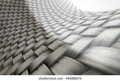 A 3D render of a microscopic view of a simple woven textile split into a dirty grubby half and a clean white comparison
