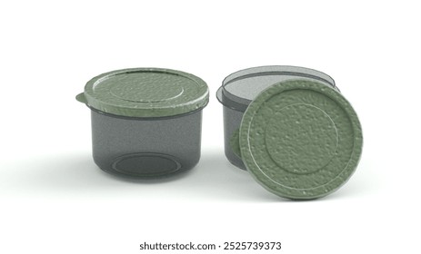 3d render of mini plastic jars of various colors and function for storing food and various types of storage of kitchen ingredients such as sugar, salt, etc.